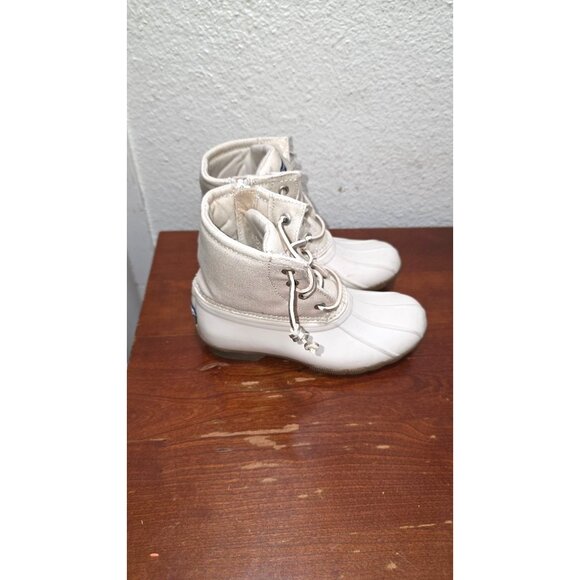 Sperry Kids Saltwater Duck Rain Glidden Boots Tan Canvas & Rubber Size 13 - Picture 3 of 8